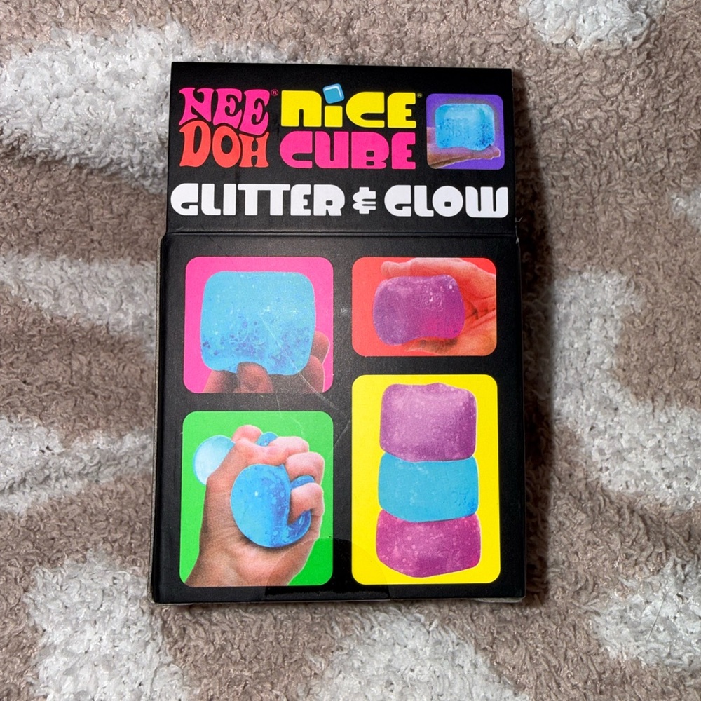 Viral!🔥Nee Doh Nice Cube Glitter & Glow Super Solid Squish - Teal 🩵✨ - Picture 2 of 2